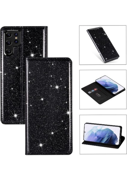 Samsung Galaxy S22 Ultra 5g Için Glitter Flip Case Pu Deri Flip Case (Yurt Dışından)