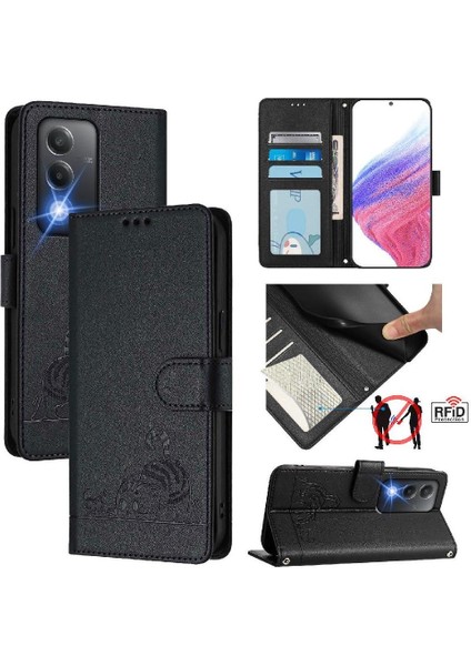 Oppo A80 5g Kedi Için Kılıf Rfıd Cüzdan Kapak Çevirin Kart Yuvası Tutucu Kickstand (Yurt Dışından)