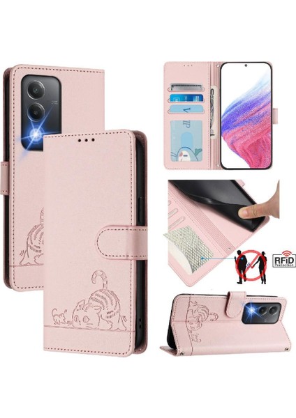 Oppo A80 5g Kedi Için Kılıf Rfıd Cüzdan Kapak Çevirin Kart Yuvası Tutucu Kickstand (Yurt Dışından)