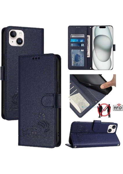 IPhone 15 Için Kılıf Artı Kart Yuvası Tutucu Kickstand Kedi Rfıd Cüzdan Flip (Yurt Dışından)