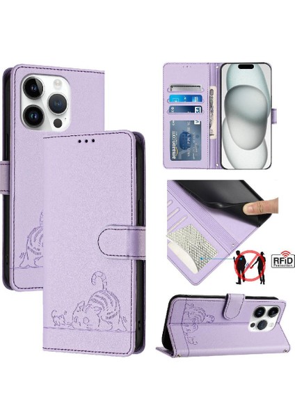 IPhone 14 Için Kılıf Pro Kedi Rfıd Cüzdan Kapak Çevirin Kart Yuvası Tutucu (Yurt Dışından) indirimleri