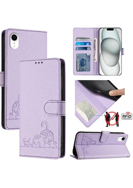 IPhone Xr Kedi Rfıd Cüzdan Kapak Çevirin Kart Yuvası Tutucu Kickstand (Yurt Dışından)