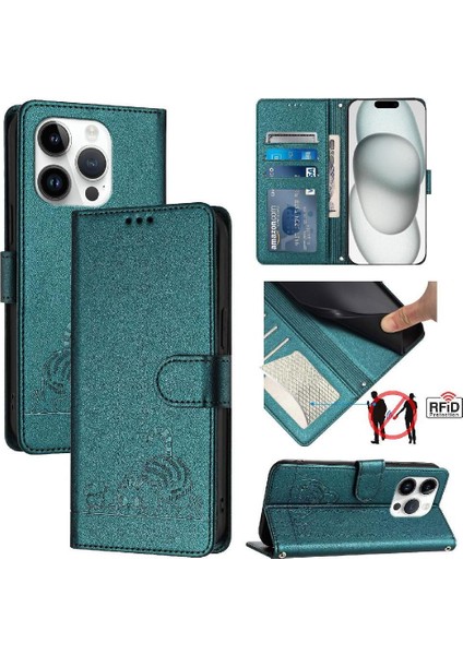 IPhone 14 Için Kılıf Pro Max Kedi Rfıd Kart Yuvası Tutucu Kickstand Cüzdan Flip (Yurt Dışından)