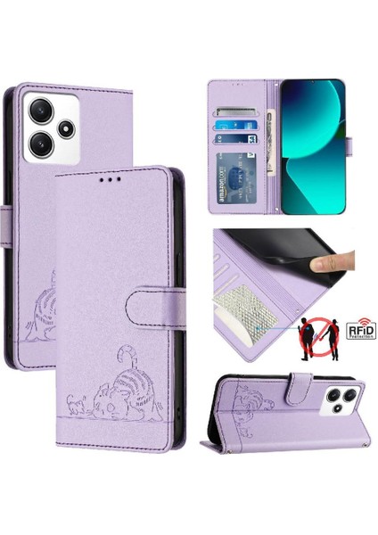 Xiaomi Redmi Için 12 4g Kedi Rfıd Kart Yuvası Tutucu Kickstand Cüzdan (Yurt Dışından)
