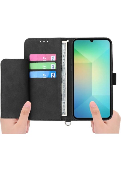 Samsung Galaxy A06 Kabartmalı Bileklik Çoklu Kredi Kartı Için Flip Case (Yurt Dışından)