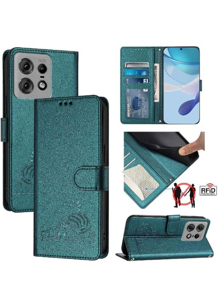 Motorola Kenar 50 Pro Için Kılıf Cüzdan Kapak Çevirin Kedi Rfıd Kart Yuvası Tutucu (Yurt Dışından)