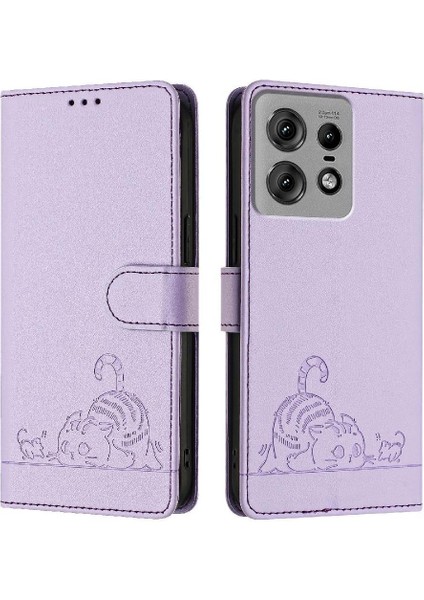 Motorola Kenar 50 Pro Için Kılıf Cüzdan Kapak Çevirin Kedi Rfıd Kart Yuvası Tutucu (Yurt Dışından)