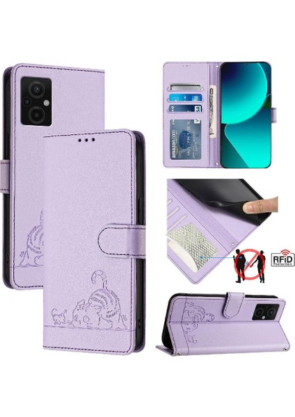 Xiaomi Redmi Için Not 11R Kedi Rfıd Cüzdan Kapak Çevirin Kart Yuvası Tutucu (Yurt Dışından)