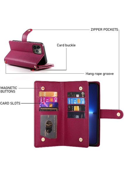 IPhone 13 Için Flip Case Pro Max Çok Fonksiyonlu Crossbody Kayış Cüzdan (Yurt Dışından)