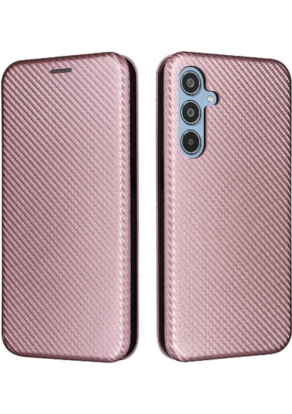 Samsung Galaxy M35 Manyetik Karbon Fiber Deri Için Flip Case Folio Kapak (Yurt Dışından)