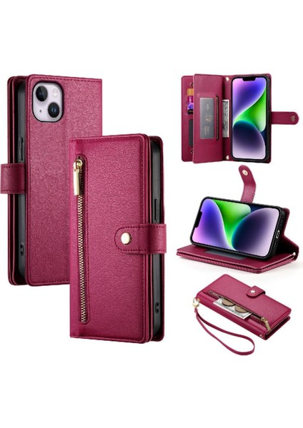 IPhone 14 Için Flip Case Artı Crossbody Kayış Cüzdan Çok Fonksiyonlu Standı (Yurt Dışından) modelleri