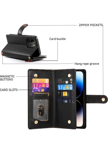 IPhone 14 Için Flip Case Pro Standı Iş Cüzdan Çok Fonksiyonlu Kayış (Yurt Dışından) modelleri