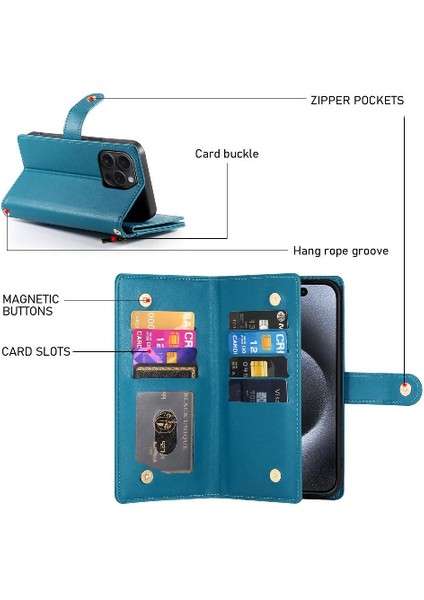 IPhone 15 Pro Için Flip Case Crossbody Kayış Cüzdan Çok Fonksiyonlu Standı (Yurt Dışından) fırsatları