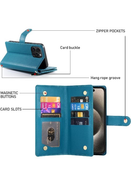 IPhone 15 Için Flip Case Pro Max Crossbody Kayış Standı Çok Fonksiyonlu (Yurt Dışından)