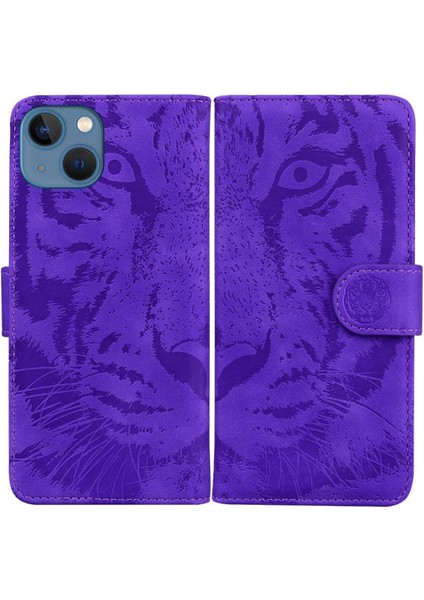 IPhone 14 Için Flip Case Kickstand Koruyucu Kabartmalı Sevimli Kaplan Deri (Yurt Dışından)