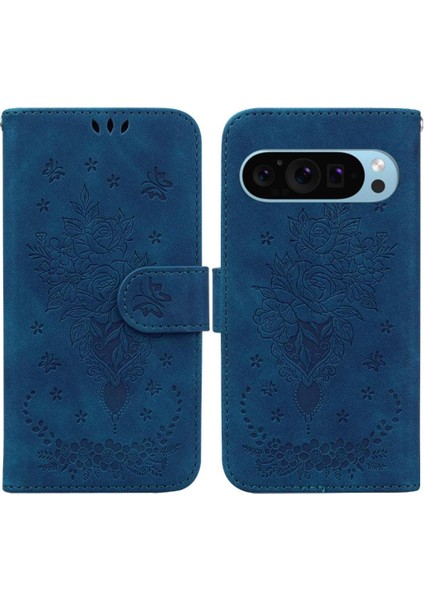 Google Piksel 9 Pro Xl Kabartma Gül Çiçekler Flip Pu Deri Kapak Için Kılıf (Yurt Dışından)