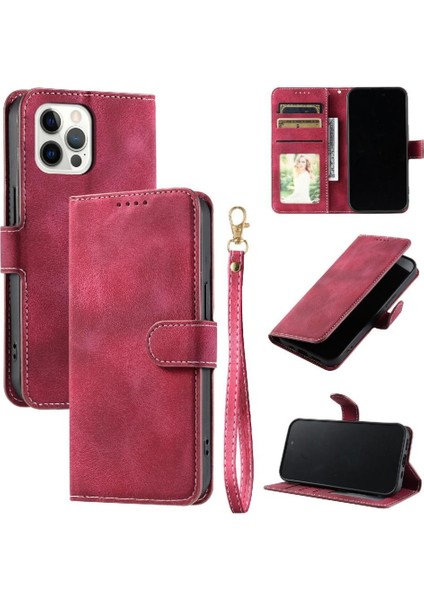 IPhone 12 Için Flip Case Pro Cüzdan Kart Yuvaları Pu Deri Bilek Kayışı (Yurt Dışından) fırsatları