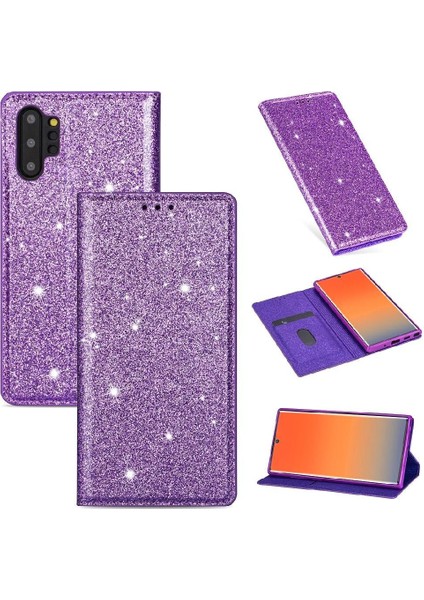 Samsung Galaxy NOTE10 Pu Deri Manyetik Kapatma Için Glitter Flip Case (Yurt Dışından)