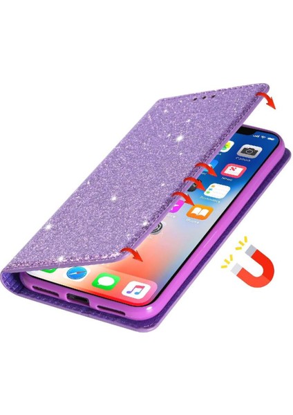 Samsung Galaxy NOTE10 Pu Deri Manyetik Kapatma Için Glitter Flip Case (Yurt Dışından)