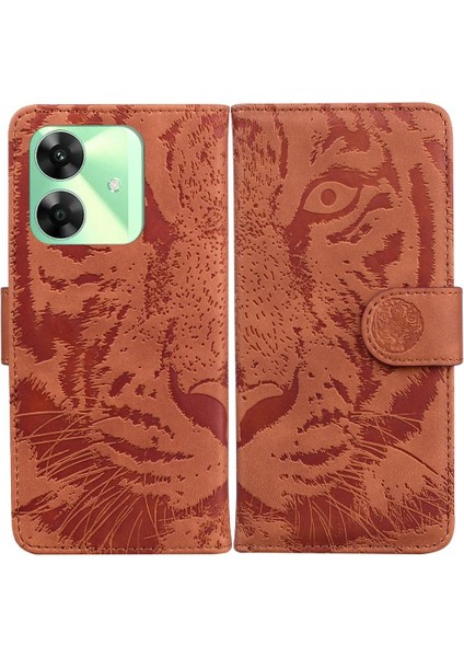 Realme C61 Kickstand Koruyucu Kabartmalı Sevimli Kaplan Deri Için Flip Case (Yurt Dışından)