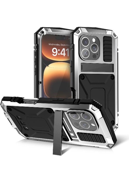 IPhone 16 Pro 360 Için Metal Kasa Tam Vücut Koruyucu Kapak Cam Ekran (Yurt Dışından)