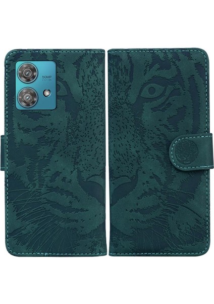 Flip Case Formotorola Kenar 40 Neo Kabartmalı Sevimli Kaplan Kickstand Koruyucu (Yurt Dışından)