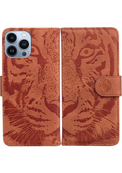 IPhone 14 Için Flip Case Pro Max Deri Cüzdan Kabartmalı Sevimli Kaplan (Yurt Dışından)