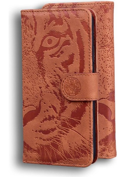 IPhone 14 Için Flip Case Pro Max Deri Cüzdan Kabartmalı Sevimli Kaplan (Yurt Dışından)
