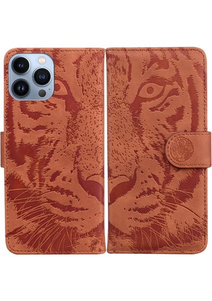 IPhone 15 Için Flip Case Pro Max Deri Cüzdan Kabartmalı Sevimli Kaplan (Yurt Dışından)