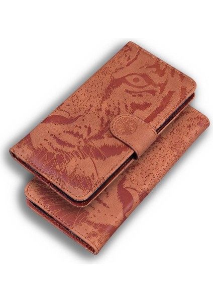 IPhone 15 Için Flip Case Pro Max Deri Cüzdan Kabartmalı Sevimli Kaplan (Yurt Dışından)