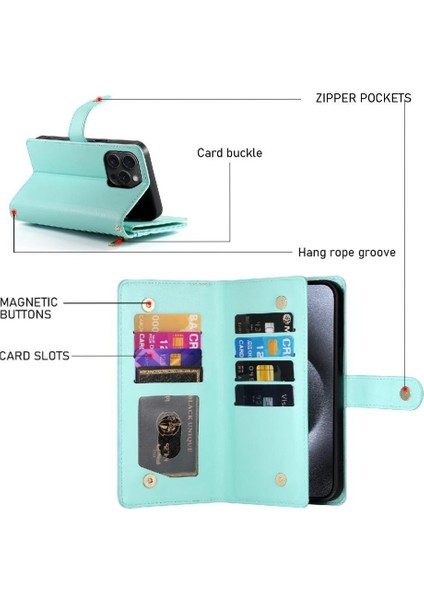 IPhone 15 Pro Için Flip Case Crossbody Kayış Cüzdan Çok Fonksiyonlu Standı (Yurt Dışından) indirimleri