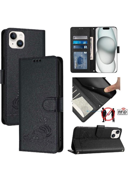 IPhone 15 Için Kılıf Artı Kart Yuvası Tutucu Kickstand Kedi Rfıd Cüzdan Flip (Yurt Dışından) indirimleri