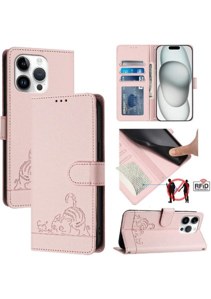 IPhone 12 Için Kılıf Pro Max Kart Yuvası Tutucu Kickstand Kedi Rfıd Cüzdan Flip (Yurt Dışından)