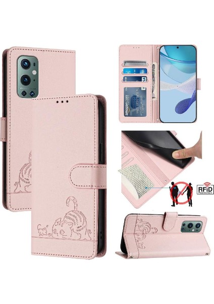 Oneplus 9 Için Kılıf Pro Kedi Rfıd Kart Yuvası Tutucu Kickstand Cüzdan Flip (Yurt Dışından)