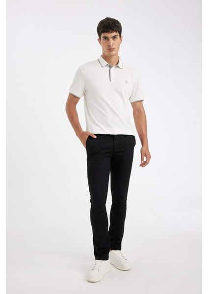 Erkek Siyah Slim Fit Dar Kesim 4 Cepli Pamuklu Gabardin Esnek Chino Dar Paça Kanvas Pantolon W3012AZ24AU