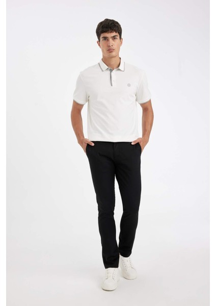 Erkek Siyah Slim Fit Dar Kesim 4 Cepli Pamuklu Gabardin Esnek Chino Dar Paça Kanvas Pantolon W3012AZ24AU