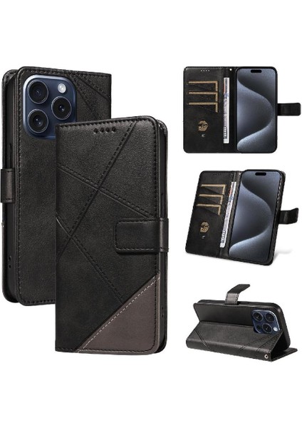 Elmas Dikiş Deri ile IPhone 15 Pro ve Kart Yuvası Için Flip Case (Yurt Dışından)