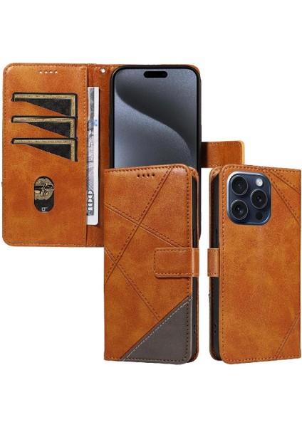 Elmas Dikiş Deri ile IPhone 15 Pro ve Kart Yuvası Için Flip Case (Yurt Dışından)