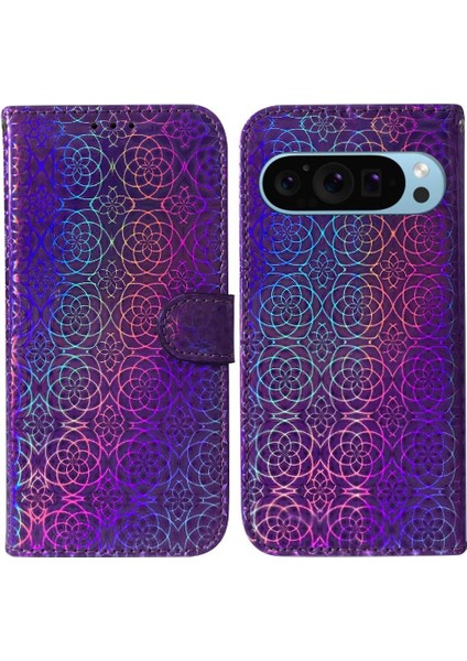 Google Piksel 9 Pro Kart Yuvası Için Kılıf Glitter Renkli Standı Tutucu Pu (Yurt Dışından)