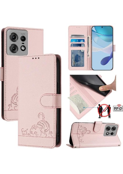Motorola Kenar 50 Pro Için Kılıf Cüzdan Kapak Çevirin Kedi Rfıd Kart Yuvası Tutucu (Yurt Dışından)