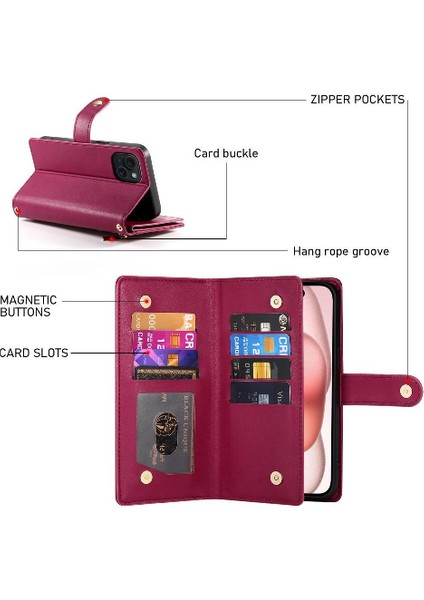 IPhone 15 Için Flip Case Çok Fonksiyonlu Iş Standı Crossbody Kayış (Yurt Dışından) fiyatları
