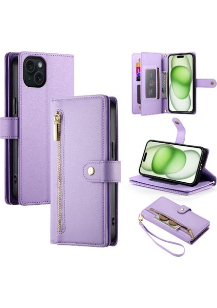 IPhone 15 Için Flip Case Artı Iş Crossbody Kayış Çok Fonksiyonlu (Yurt Dışından)