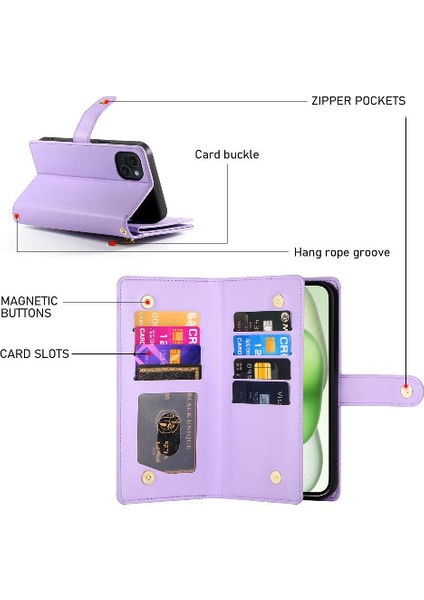 IPhone 15 Için Flip Case Artı Iş Crossbody Kayış Çok Fonksiyonlu (Yurt Dışından)