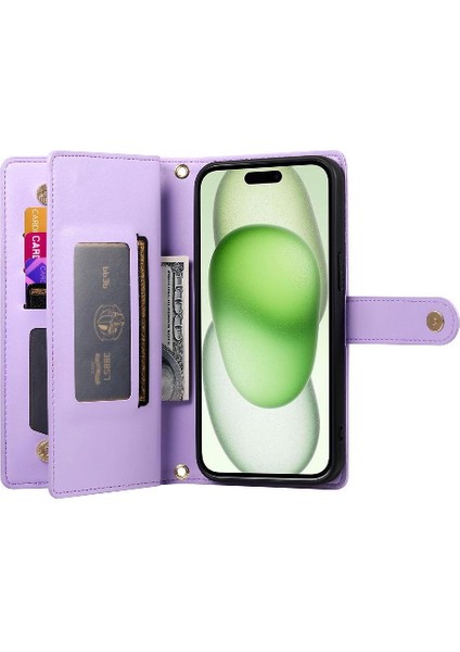 IPhone 15 Için Flip Case Artı Iş Crossbody Kayış Çok Fonksiyonlu (Yurt Dışından)