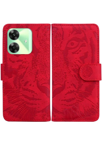Realme C61 Kickstand Koruyucu Kabartmalı Sevimli Kaplan Deri Için Flip Case (Yurt Dışından)