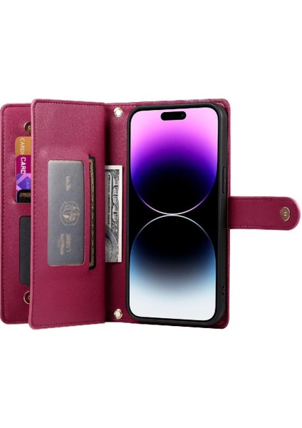 IPhone 14 Için Flip Case Pro Max Iş Crossbody Kayış Cüzdan Standı (Yurt Dışından)