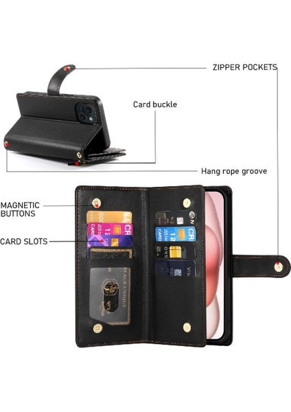 IPhone 15 Için Flip Case Çok Fonksiyonlu Iş Standı Crossbody Kayış (Yurt Dışından) fırsatları
