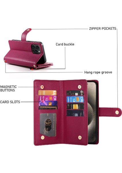 IPhone 15 Için Flip Case Pro Max Crossbody Kayış Standı Çok Fonksiyonlu (Yurt Dışından)