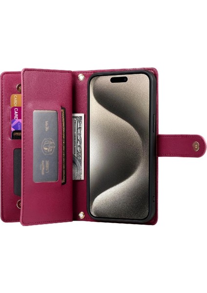 IPhone 15 Için Flip Case Pro Max Crossbody Kayış Standı Çok Fonksiyonlu (Yurt Dışından)