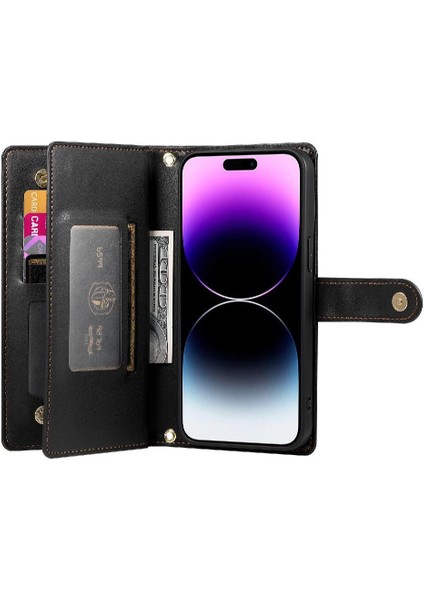 IPhone 14 Için Flip Case Pro Max Iş Crossbody Kayış Cüzdan Standı (Yurt Dışından)